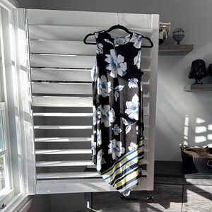 Floral Sleeveless Dress - Black and White